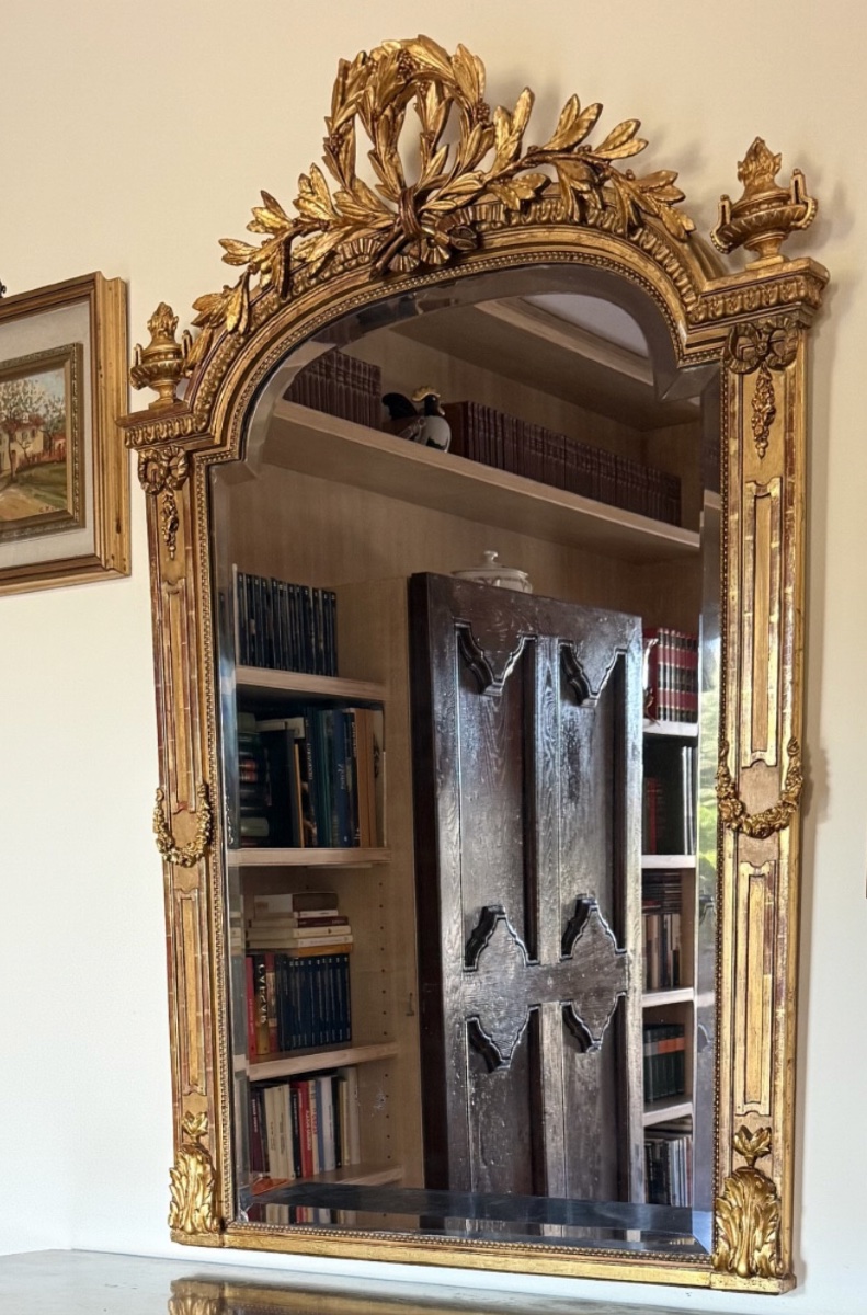 Specchiera da camino in legno intagliato e dorato, realizzata in stile Luigi Filippo-photo-4