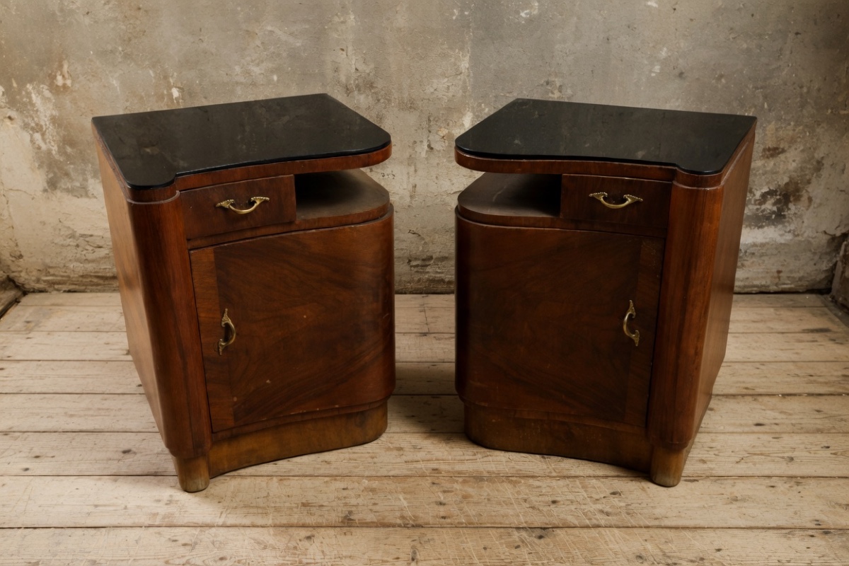 Set da camera Art Déco – Letto matrimoniale, armadio e coppia di comodini Anni '20-photo-1