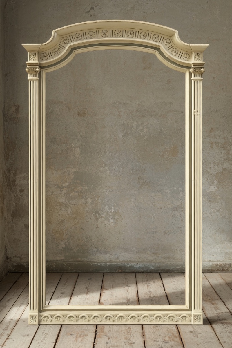 Cornice da specchiera in stile Luigi XVI, realizzata in legno intagliato e laccato