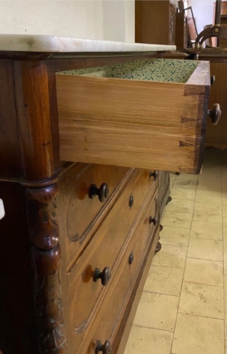 Comò e Coppia di Comodini in Noce con Piano in Marmo – Fine ’800-photo-3