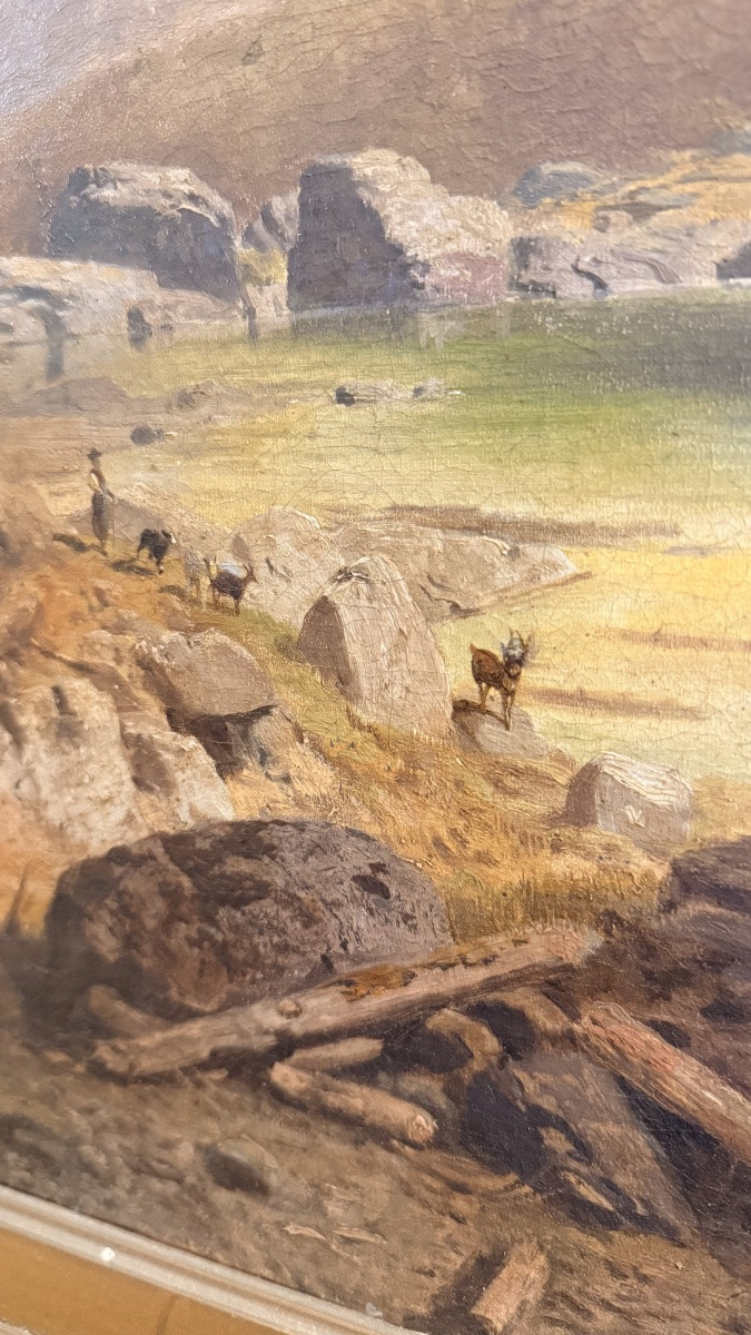 Dipinto raffigurante un paesaggio nordico, olio su tavola realizzato tra il 1825 e il 1855.-photo-3