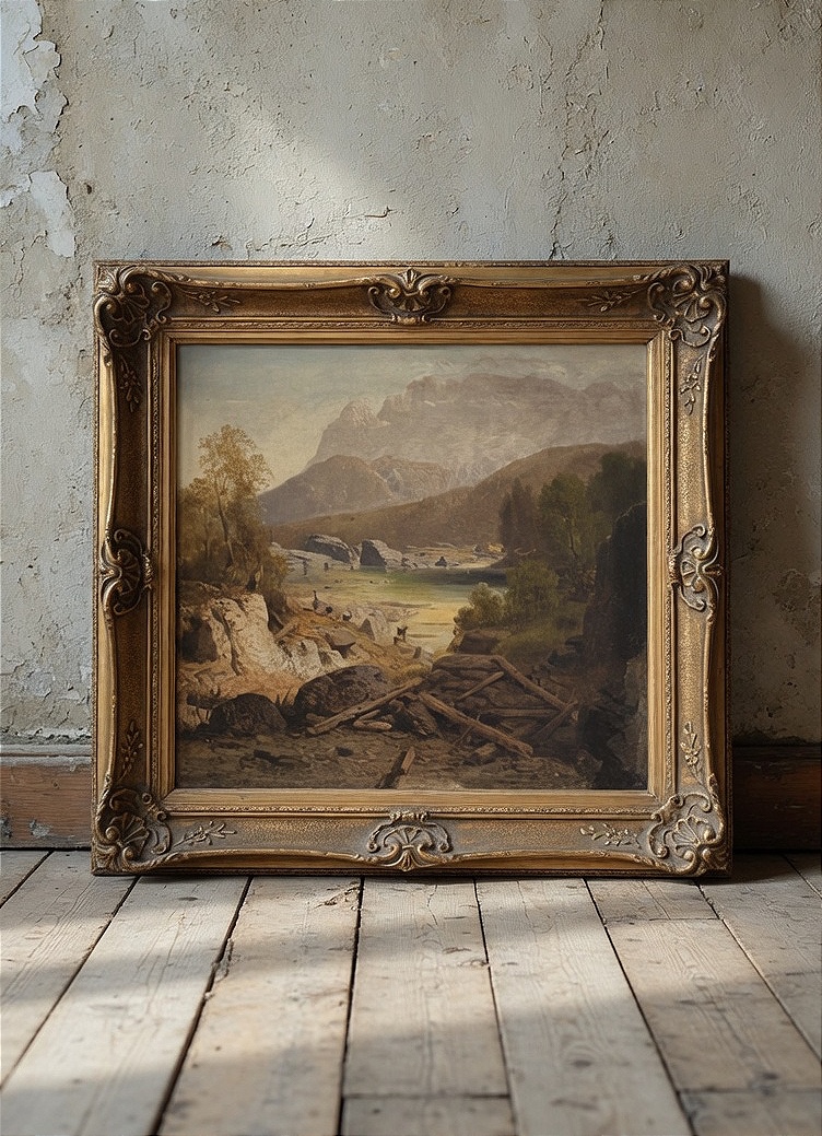 Dipinto raffigurante un paesaggio nordico, olio su tavola realizzato tra il 1825 e il 1855.