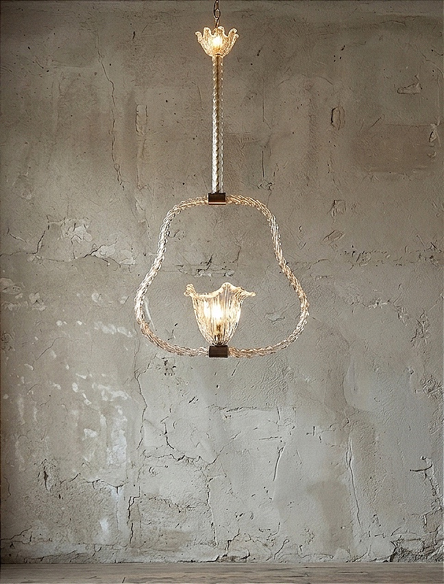 lampadario a sospensione in vetro di Murano attribuito alla celebre manifattura Barovier & Toso