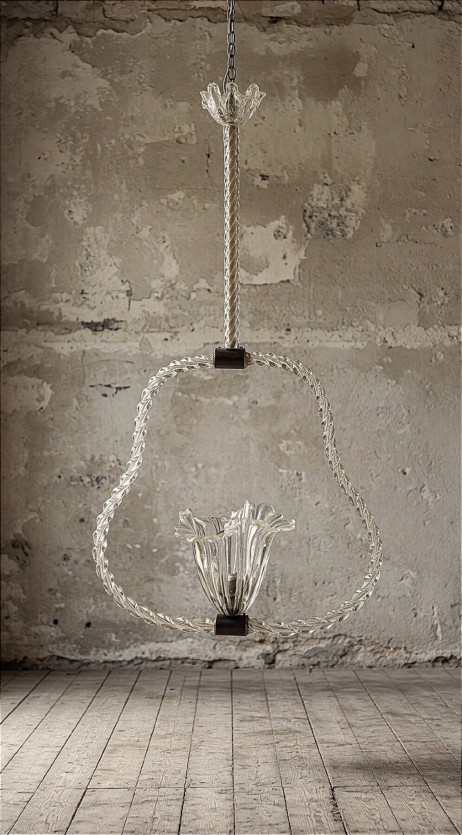 Lampadario a sospensione in vetro di Murano attribuito alla celebre manifattura Barovier & Toso