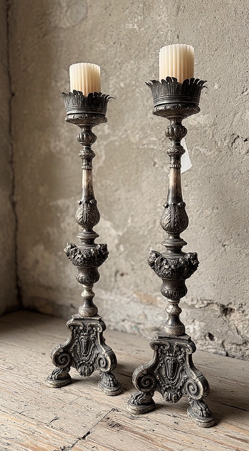 Candelieri in Legno Intagliato e Foglia d’Argento, Genova, fine XVIII secolo