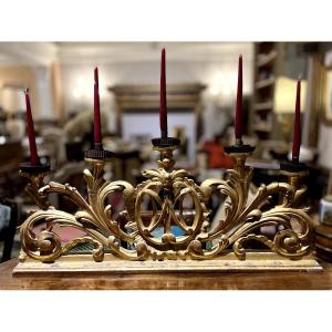 Candelabro d’altare epoca fine ‘700 finitura foglia oro.