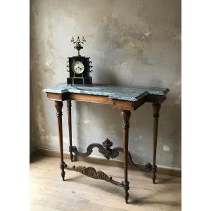 Consolle Antica Fine '800 in Noce Intagliato e Marmo Verde