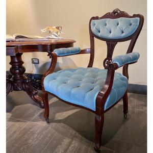 Poltrona inglese in mogano massiccio, fine XIX secolo (circa 1880-1900)