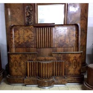 Letto matrimoniale, armadio e coppia di comodini Anni '20, attribuito alla manifattura Ducrot