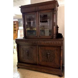 Credenza toscana a doppio corpo in massello di fine XIX secolo