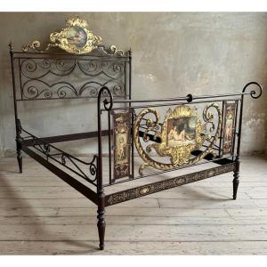 Letto matrimoniale senese in ferro, fine ’700 – primo ’800, con decorazioni originali.