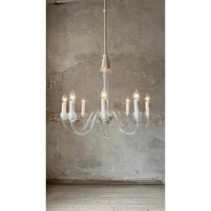 Lampadario in vetro di Murano trasparente a otto luci, realizzato negli anni '80