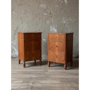 Coppia di comodini antichi in noce, stile Impero / Restaurazione