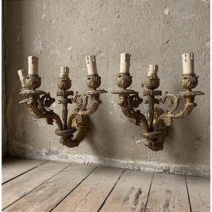 Coppia di Applique Luigi XVI in Bronzo Dorato (XIX Secolo) 