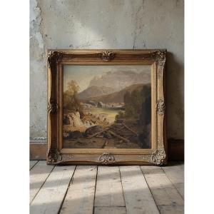 Dipinto raffigurante un paesaggio nordico, olio su tavola realizzato tra il 1825 e il 1855.