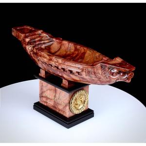 Rare 19th Century Grand Tour Breccia Sculpted Sanguine Marble & Gilt Bronze Navicella