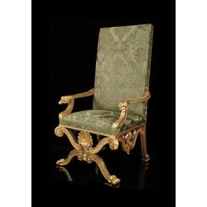 19th Century Giltwood Throne Chair, Design Attributed To William Kent