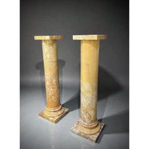 Pair 19th Century Roman Giallo Antico Marble Pedestal Columns