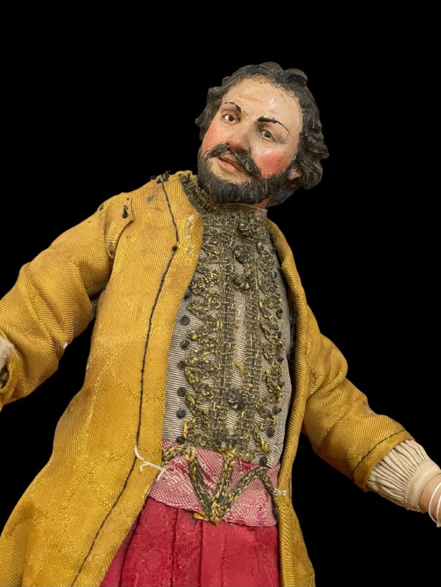 Personaggio maschile da presepe in legno policromo vestito Napoli, XVIII secolo-photo-2