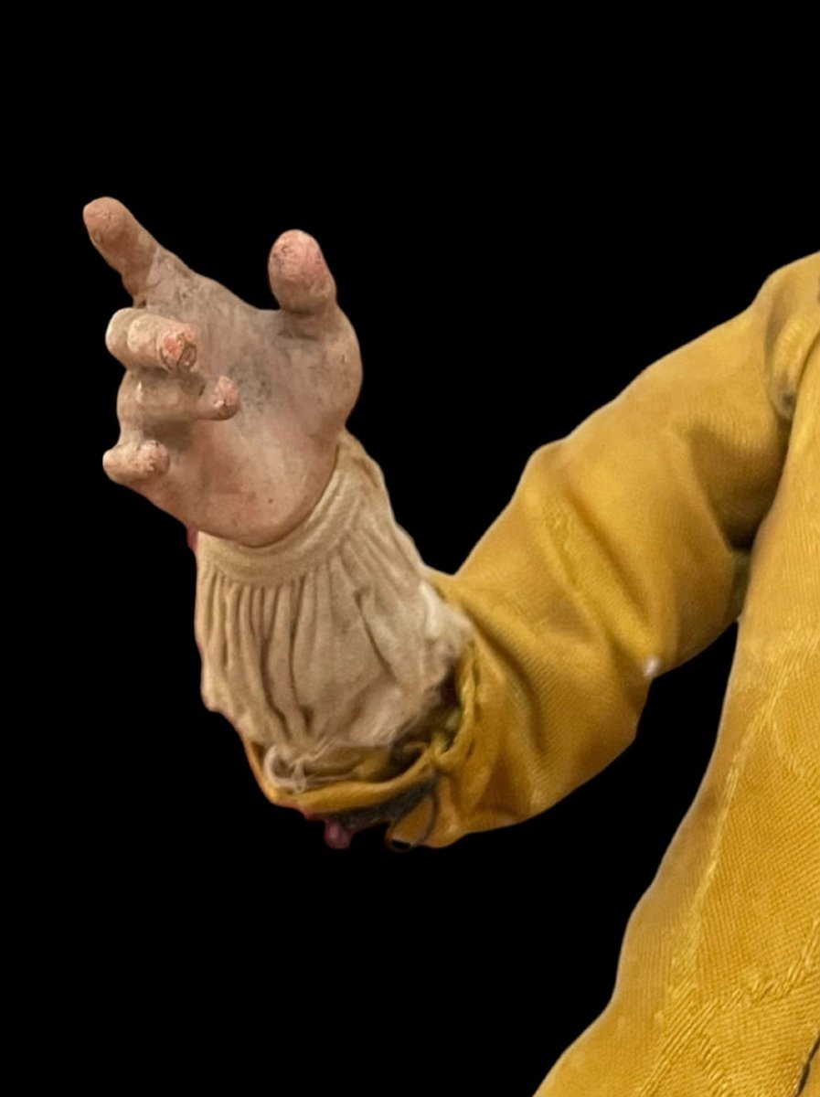 Personaggio maschile da presepe in legno policromo vestito Napoli, XVIII secolo-photo-3