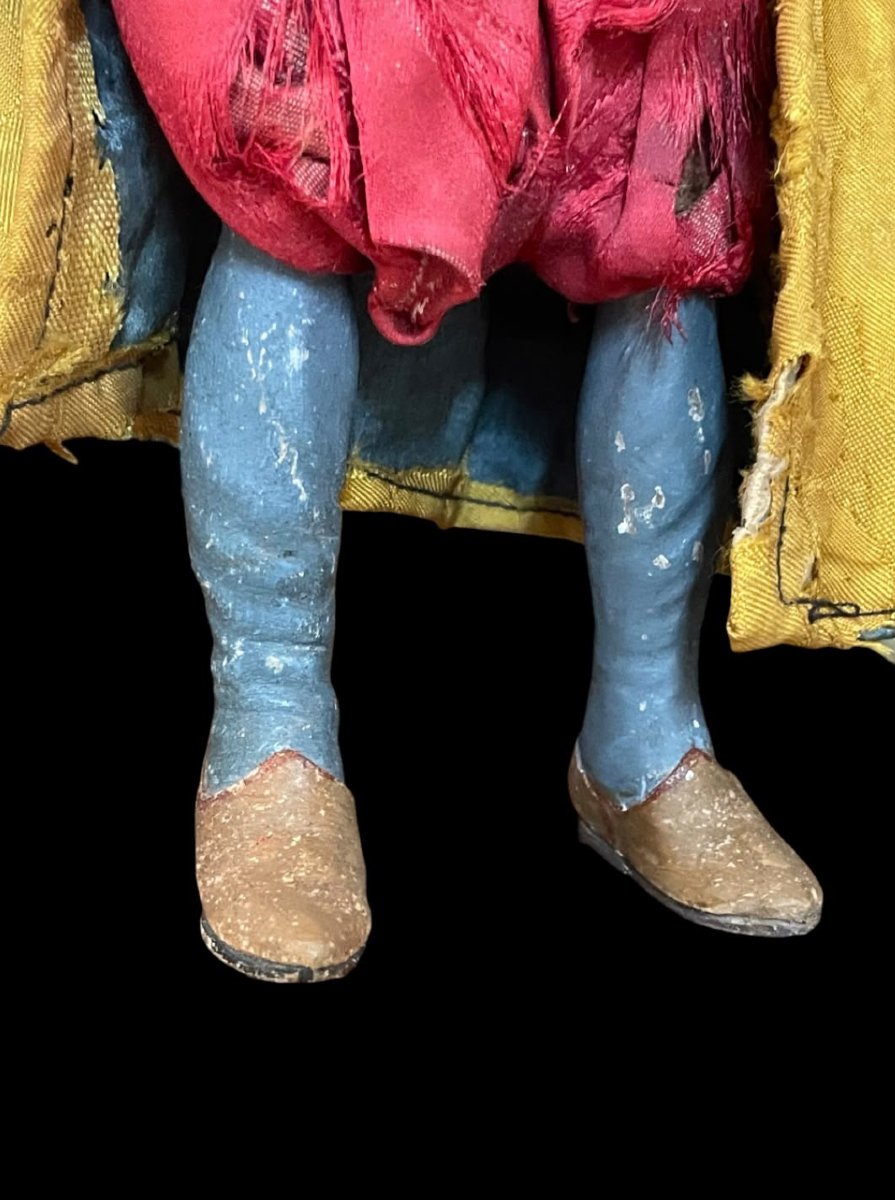 Personaggio maschile da presepe in legno policromo vestito Napoli, XVIII secolo-photo-4