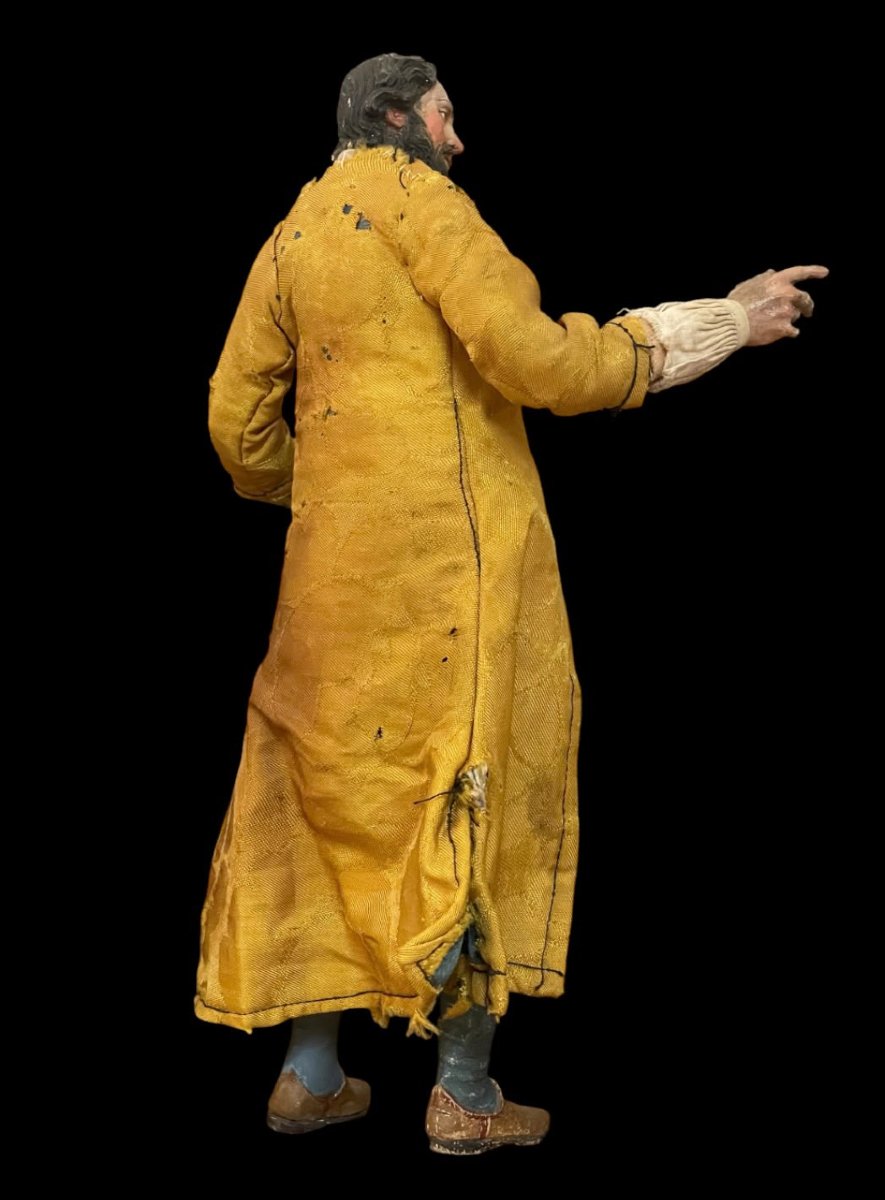 Personaggio maschile da presepe in legno policromo vestito Napoli, XVIII secolo-photo-2