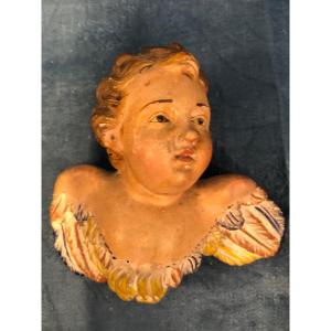 Angelot Sculpture, Polychrome Terracotta Circa 1800