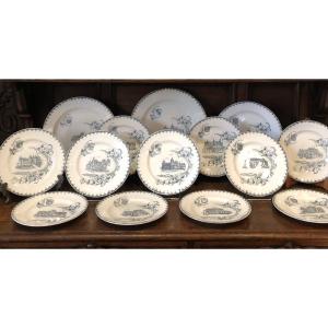 Part Of Earthenware Service, Creil And Montereau, French Castles, Late 19th Century 