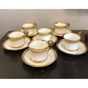 Set Of 6 Porcelain Chocolate Cups, 19th Century 