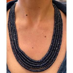 Long Necklace, Rows Of Cut Sapphires, 20th Century 
