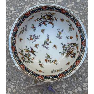 Limoges Porcelain Salad Bowl, Silver-mounted, 20th Century