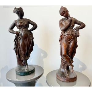 Pair Of Terracotta Sculptures, Diana, Early 19th Century 