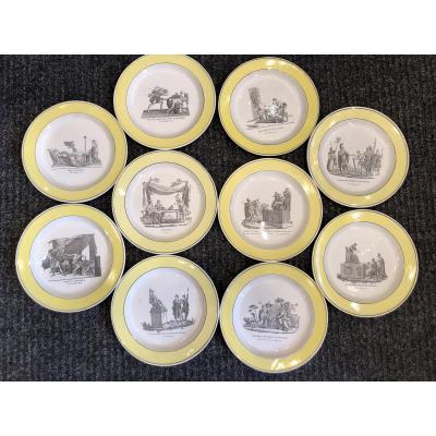 Series Of 10 Plates, Faience De Creil, Nineteenth Century