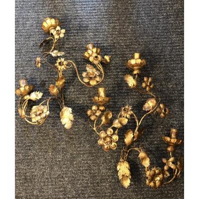 Pair Of Wall Lights In Golden Metal, 20th Century