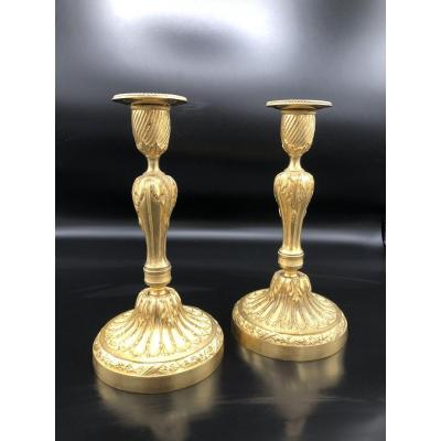 Pair Of Gilt Bronze Candlesticks, XIXth Century