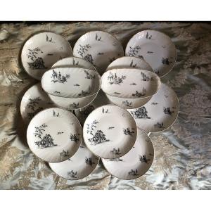 Series Of 12 Plates And Two Raviers, Limoges, Bernardaud, Marie Antoinett