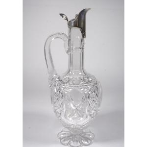 Ewer, Baccarat Crystal Carafe And Silver Metal XIX