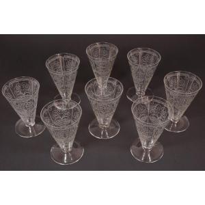 8 Baccarat Crystal Engraved Glasses