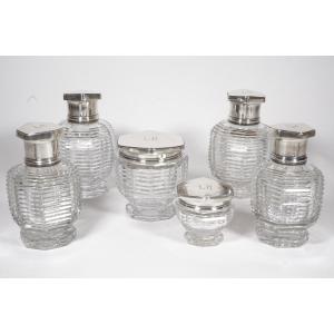Perfume Set, Solid Silver Toiletry Set, Baccarat Crystal