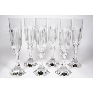 6 Saint Louis Chambord Crystal Champagne Flutes