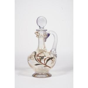 Baccarat Crystal Carafe, Painted And Enameled