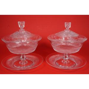 Pair Of Crystal Drageoirs And Compote Dishes Baccarat ?, Saint Louis?