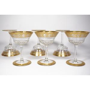 6 Saint Louis Thistle Crystal Champagne Wine Glasses