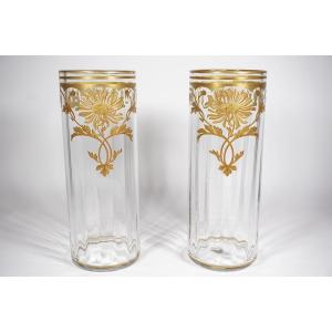 Pair Of Art Nouveau Gilt Baccarat Crystal Vases