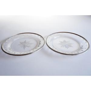 Pair Of Cut Glass Plates With Solid Silver Mounts