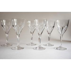 6 Large Saint Louis Bristol Crystal Wine Glasses