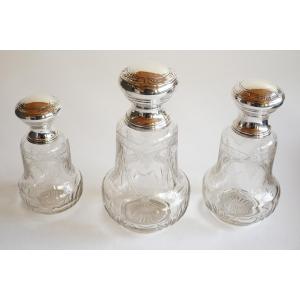 Perfume Set, Glass And Sterling Silver Toiletry Set
