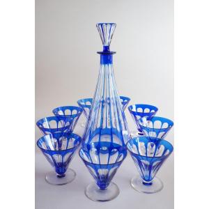 Baccarat Rex Blue Crystal Decanter And 9 Glasses