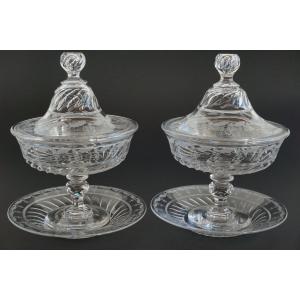 Pair Of Baccarat Napoleon III Crystal Covered Compotiers