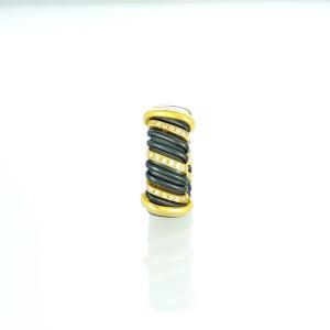 18 Kt Yellow Gold Ring. Steel & Diamonds